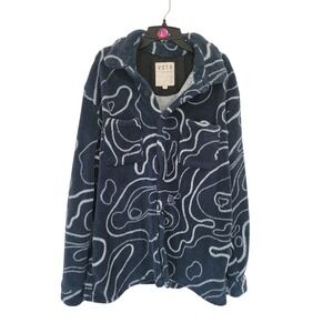 VSTR Premium Blue Abstract Topographic Sherpa Fleece Shirt Jacket Mens L #13